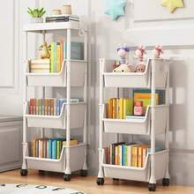 1pc White Mobile Storage Cart, Plastic Practical Storage Rack With Wheels, Adjustable Shelf Unit, Space-Saving For Living Room, Bedroom, Dorm, Office - Easy To Assemble, Sturdy Structure, Compact Design, Independent Stand, Tilted Shelves, Multi-Purpose - White - View 1
