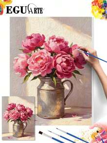 DIY Pink Peonies In Metal Vase (Frameless 8x12 / 16x20 Inches) Paint By Numbers Kit (Acrylic) Arts & Crafts For Adult Beginners, Beautiful Home Wall Decor, And Creative Holiday Gifts - Sets - View 2