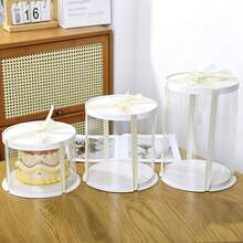 1 Set White Transparent Round Gift Storage Box, Packaging Box, (Includes 1 Random Ribbon), Birthday Party, Wedding, Bouquet, Collection Decoration, Christmas, Mother's Day, Thanksgiving, Men's 18th Birthday Gift - Round White Lid White Base - View 7