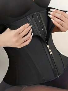 1pc Women's Compression Waist Trainer, Skin-Friendly Fabric, Recommend Choosing Smaller Size Black Spring Sports Fall - Black - View 5