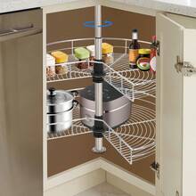 HYYKJ-US 27 Inch Kidney Corner Cabinet, 270° Rotatable Blind Corner Organizer With Double Basket, Adjustable Height Kitchen Spice Rack For Cupboard Pantry - HG-mLCYT-3763=default - View 5