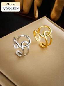 RAYQUEEN 1pc Stainless Steel Geometric Twisted Open Ring, Women's New Minimalist Girl Finger Ring Jewelry - open ring - View 1