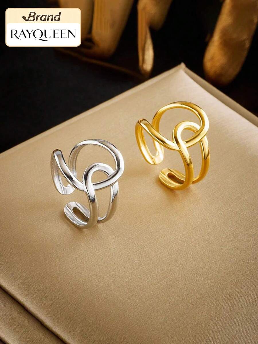 RAYQUEEN 1pc Stainless Steel Geometric Twisted Open Ring, Women's New Minimalist Girl Finger Ring Jewelry - open ring - View 1