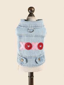 1PC 2026 New Pet Clothing Small Dog Puppy Cat Cute Embroidered Pattern Lapel Sleeveless Design XOXO Outerwear - Multicolor - View 7