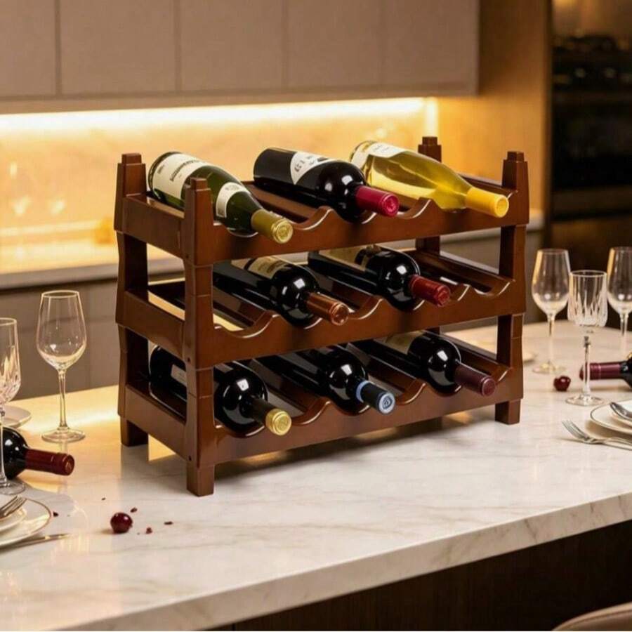 Wine Cabinet Layered Storage Rack Desktop Wine Rack Red Wine Storage Rack Wine Cabinet Display Rack Home Living Room Red Wine Rack Bottle - Redwood - View 1
