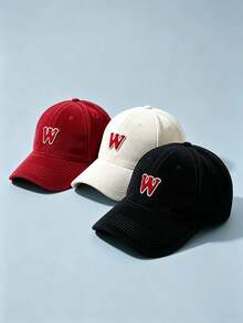 1pc Letter W Embroidered Corduroy Baseball Cap, Adjustable Soft Dad Hat, Unisex Casual Sun Hat For Outdoor Daily Travel - Multiple Styles - View 3