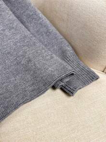 Wixra Korean Style Loose Knit Cardigan, Stand Collar Raglan Sleeve, Double Zipper Top, Solid Color Preppy Style, Autumn/Winter Layering Essential - Light Grey - View 5
