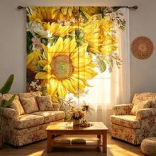 1pc Sunflower Pattern Transparent Sheer Curtain, With Rod Pocket Design, Provides Privacy Protection. Suitable For All Season Home Decor, Applicable To Bedroom, Living Room, Dining Room, Kitchen And Office. Suitable For All Seasons, Decorative Sheer Curtain - Multicolor - View 8