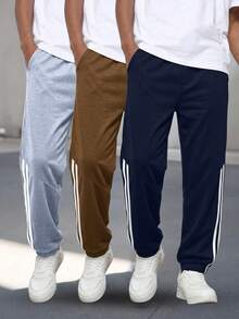 Purechapter 3pcs Set Tween Boys Casual Solid Color Versatile Sports Long Pants, With Pockets, Suitable For Daily Outdoor Sports Wear, Spring And Autumn Seasons - Multicolor - View 7