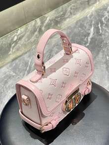 Carit & Koty 1pc Women Top Handle Bag, 2026 New Model, Embossed Hardware Buckle PU Leather Crossbody Bag, Structured Satchel For Daily Leisure Dates Gatherings - Baby Pink - View 3
