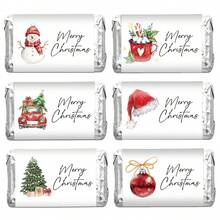 30pcs/5sheets Merry Christmas Mini Candy Cane Labels Stickers - Holiday Snowman, Christmas Tree And Santa Hat Design - Christmas Holiday Chocolate Candy Cane Packaging Stickers, Christmas Party Supplies, Candy Not Included - Multicolor - View 5