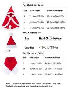 1 Set/3 Pieces Christmas Dog Costume Set, Pet Christmas Hat, Cape And Scarf, Soft Plush Holiday Outfit, Adjustable Christmas Accessories, Suitable For Small And Medium Dogs, Christmas Party Photo Props - Multicolor - View 3