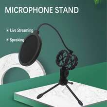 Desktop Tripod Microphone Stand With Pop Filter Flexible Hose, Adjustable Angle, Portable Microphone Holder For Live Streaming, Recording, Karaoke - one-size - View 2