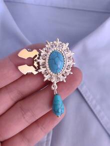 1pc/2pcs Elegant Turquoise Design Vintage Button Covers, Shirt No-Sew Button Covers, Button Decor, Fashionable Cufflinks Covers - Multicolor - View 3