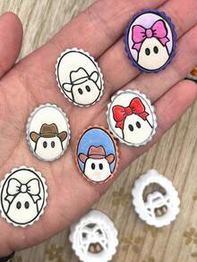 Oval Scalloped Ghost Polymer Clay Cutters, Bow Cowboy Hat Embossed Molds, Handmade Dangle Earring Charms, DIY Spooky Jewelry Craft Supplies - White - View 1