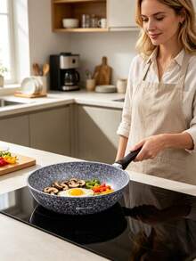 8/10/12pcs Marble Coated Aluminum Cookware Set, Grey Blue Speckled Pot Body, Compatible With Gas Stoves And Induction Cooktops, For Soup Boiling, Braising And Frying Various Ingredients In Household Kitchens - View 4
