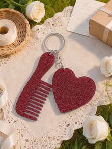 1pc Customized Laser Engraved Personalized Valentine's Day Heart Small Mirror Small Comb Decorative Keychain, Motel Keychain, Vintage Hotel Keychain, Women's Customized Name Car Keychain, Cute Bridesmaid Proposal Gift Keychain - Multicolor - View 15