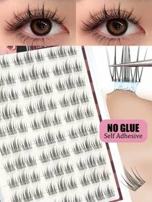 90 Clusters Of Glue Free False Eyelashes, Natural And Lightweight Cartoon Style Eyelash Clusters, Household Cartoon Eyelashes, Suitable For Beginners, Suitable For All Places, Eyelashes, False Eyelashes, Glue Free Eyelash Clusters - C - View 1