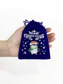 6pcs Christmas Gift Bags, Christmas Velvet Drawstring Gift Bags - Blue Drawstring Closure, Holiday Santa Claus, Snowman And Christmas Tree Pattern - Luxury Party Gift Packaging, Suitable For Party Gifts And Holiday Decorations, Packaging Christmas Party Favors - Multicolor - View 8