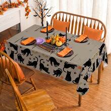 1pc Halloween Black Cat & Spider Web Print Rectangular Tablecloth, Suitable For Holiday, Party, Birthday, Dinner, Restaurant Table Decor, Autumn/Winter Home Decoration - Multicolor - View 11