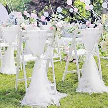 10pcs Elegant White Chiffon Chair Cover Set (Without Floral Accessories), Suitable For Aisle Wedding Chair Back Decoration, Church Chiffon Banquet Ceremony Reception Chair Set, Photography Props, Birthday Party And Home Decor - White - View 8