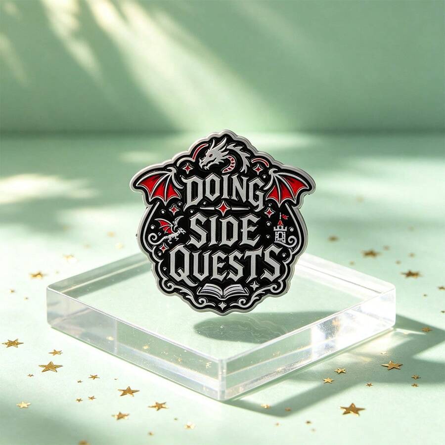 "Doing Side" Quests Dragon Enamel Pin, Fantasy Game Lapel Brooch, Vintage Gothic Badge For Backpack Clothes Hats, Unique Gift For Game Lovers