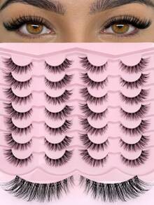 NEW 14 Pairs Cat Eye Eyelashes Crossed Wispy Lashes End Eye Elongated Faux Mink Lashes Fluffy And Soft Lashes - Black - View 2