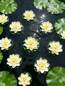 3/6 piezas de lirio de agua artificial, decoración de estanque de loto, loto artificial, flor artificial para decoración de estanque, loto flotante, pétalos de lirio de agua artificial realistas, adecuado para decoración de estanque de jardín y acuario, loto flotante artificial con pétalos de lirio de agua - Blanco - Ver 3