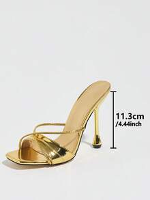 Women's Gold Criss-Cross Thin Strap Mule High Heel Sandals, Square Toe Open Toe Water Drop Asymmetric Heel Party Shoes, Glamorous High Heels For Spring And Summer - Gold - View 5