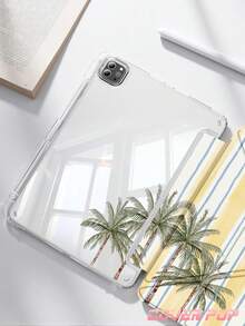 黃色條紋與椰子樹圖案平板保護殼，相容 iPad 9.7/10.2/10.5/10.9/12.9/Pro 11、第 10 代，相容 Galaxy Tab S6 Lite 10.4"，相容 Kindle Paperwhite 第 12 代 2024、Kindle (第 11 代 - 2024)，柔軟防摔，智慧支架/自動喚醒/睡眠，Y 型折疊平板保護套，多種觀看角度，夏季海洋元素 - 彩色 - 查看 3