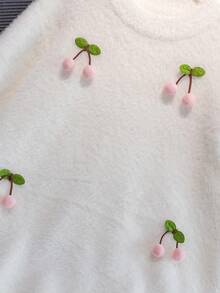 Girls Cute Gradient Cherry Faux Mink Knit Pullover Sweater, Suitable For Daily Wear, Vacation, Spring, Autumn, Winter - White - View 6