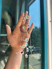 1pc/2pcs Sunlight Catcher Crystal Moon & Five-Pointed Star Pendant, Lighting Accessory, Garden Crystal Decor, Silver/Gold - Silver - View 8