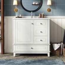 Bathroom Vanity Made Of Wood With Storage With Drawers Freestanding White - White - View 3