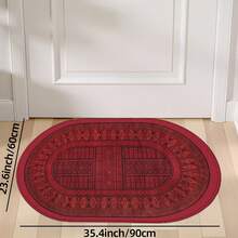 1pc Oval Flannel Door Mat, Red Geometric Pattern, Soft Comfortable Absorbent Non-Slip Machine Washable With Anti-Slip Backing, Suitable For Doorway, Living Room, Bedroom, Kitchen, Bathroom, Patio, Entryway, Laundry Room, Multi-Functional Home Floor Mat Holiday Decor Carpet - Multicolor - View 11