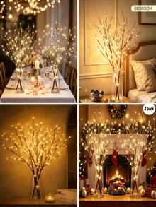 1/2pcs 20LED Brown Realistic Tree Branch Fairy String Lights, Battery Operated, Indoor Bedroom Decor, Holiday Party Tabletop Branch Lights, Outdoor Wedding Decoration, Indoor Christmas Decor - Warm Light - View 7