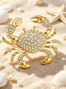 1pc Fashionable Vacation Style Heavy Rhinestone Starfish Seahorse Marine Life Brooch, Beach Holiday Accessory Gift For Best Friend - Multicolor - View 7