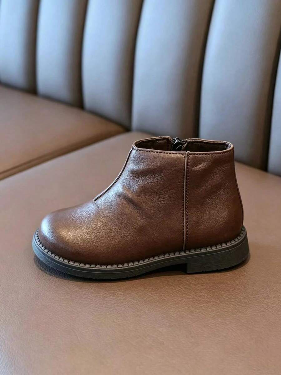 New Girls' Classic Boots, Minimalist Fashion Design, Side Zipper For Easy On And Off, Children's Boots, Versatile For Daily Wear, Lightweight And Comfortable - Brown - View 1