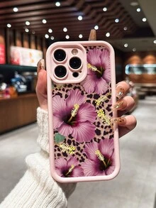粉色甜美熱帶扶桑花性感豹紋磨砂防摔手機殼，適用於 iPhone 11/12/13/14/15/16/13 Pro Max/16 Plus/XR/8P/17 Pro Max - 粉色 - 查看 4