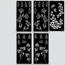 4pcs Reusable Self-Adhesive Nail Art Stencils - Floral Pattern Stencil Stickers, Perfect For DIY Body Painting, Parties And Events, Also Suitable For Handmade Crafts, Reusable, Mehndi Designs - Black - View 10