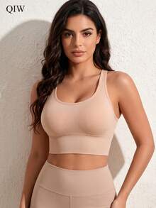Women's Seamless Wire-Free Sports Bra With Wide Strap, Comfortable And Breathable - Apricot - View 5