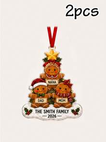 Custom Festive Christmas Gingerbread Family Ornament, Personalized 2-6 Family Names, Merry Christmas Tree Hanging Decor For Family Home And Holiday Party Celebrations, Customized Xmas Gingerbread Ornament, Customizable Holiday Keepsake Gift. - Style a - View 13