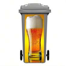 1pc 2D Flat Self-Adhesive Trash Can Sticker, Funny Beer Glass Garbage Bin Decal, Cold Beer Waterproof PVC Wheelie Bin Sticker, Outdoor Bar Patio Garden Yard Trash Can Decoration - A - View 8