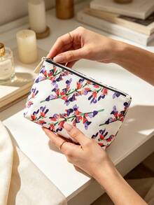 L'Occitane Watercolor Lavender Floral Print Canvas Zipper Makeup Bag Portable Travel Cosmetic Storage Pouch For Daily Outing Vacation Birthday Holiday Gift For Women LOCCITANE‑GIFT‑63 - White + Purple + Red - View 8