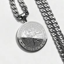 Catholic Saint Christopher Protect Us Round Pendant Necklace Unisex Stainless Steel Gold Color Amulet Jewelry Gift - Pendant Necklace - View 3