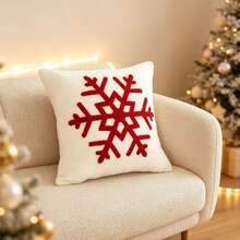LCUHPCL 1pc Christmas Faux Lamb Fur Vintage Red Snowflake 3D Embroidered Pillowcase, Suitable For Bedroom, Living Room, Sofa, Daily Use, Party And Various Environments - Red - View 13