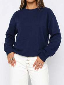 GLAMSKIN Women Color‑Block Striped Crew Neck Long Sleeve T‑Shirt,Simple Loose Fit Fall Basic Tee For Daily Wear&Office Commute - Navy - View 5