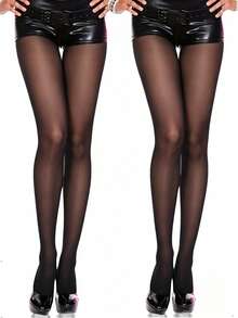 Women's Black Ultra-Thin High-Waist Transparent Tights, Soft Elastic Slim-Fit Leggings, Suitable For Daily Wear And Party Occasions - Black - View 7