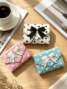 Y2K Powder Polka Dot Purse, Fashion PU Small Wallet, Polka Dot Multi-Card Card Bag,Kawaii Style Card Holder, ID Document Storage Bag - Multicolor - View 6