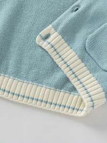 mini bala Boys Fluffy Animal Pattern Cardigan Soft Color‑Block Raglan Sleeve Knit Top For Autumn Winter - Gray Blue - View 8