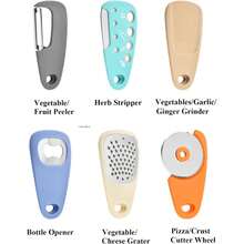 6pcs Kitchen Gadget Set, Space-Saving Cooking Tools Kitchen Accessories - Garlic Grinder, Cheese Grater, Vegetable Peeler, Pizza Cutter, Herb Stripper, Bottle Opener Gift Set, Suitable For RV Camping And Outdoor Use - A - View 8